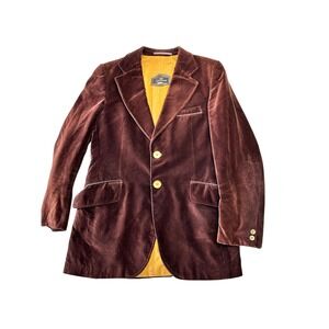 Vintage 70s Cortefiel Velvet Dinner Blazer Smoking Jacket Tuxedo Brown 40L